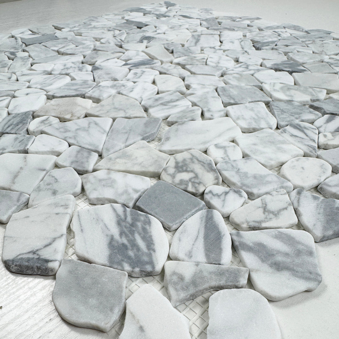 Celvive Stone Carrara White Honed Irregular Shape Marble Mosaic