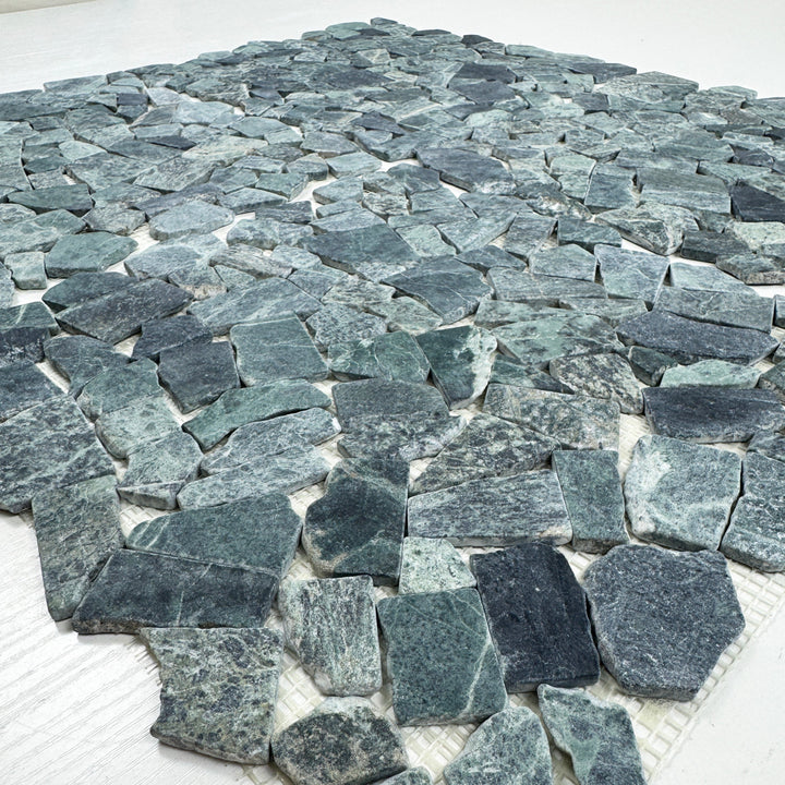 Celvive Stone Dark Green Honed Irregular Shape Marble Mosaic
