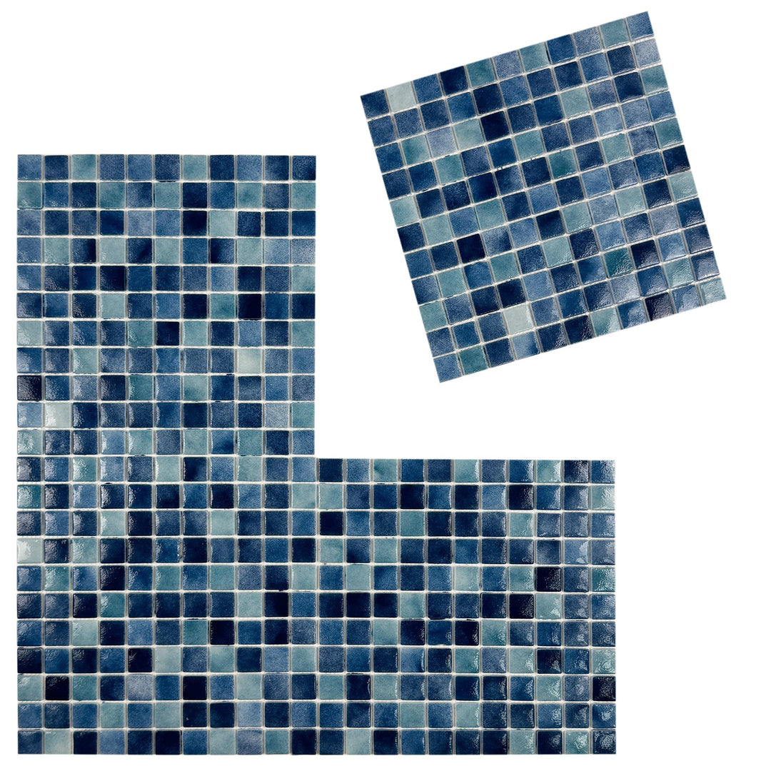Imperial Crest Light Blue & Tiffany Blue & Might Blue Mixed Glossy Recycled Glass Mosaic