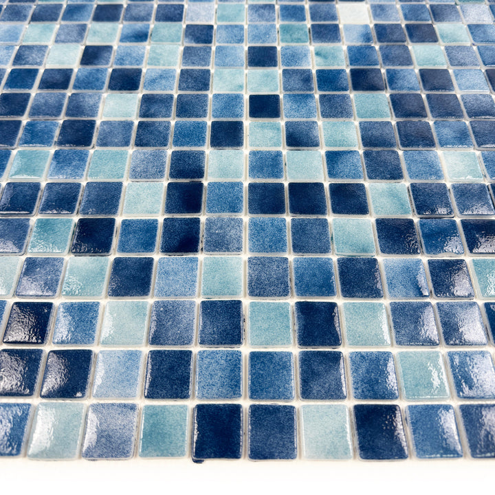 Imperial Crest Light Blue & Tiffany Blue & Might Blue Mixed Glossy Recycled Glass Mosaic