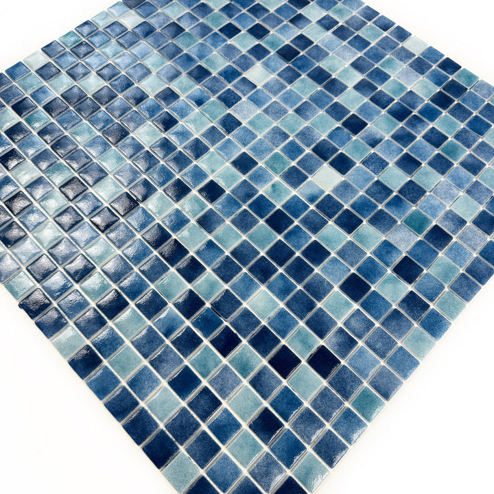 Imperial Crest Light Blue & Tiffany Blue & Might Blue Mixed Glossy Recycled Glass Mosaic