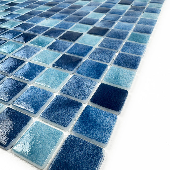 Imperial Crest Light Blue & Tiffany Blue & Might Blue Mixed Glossy Recycled Glass Mosaic