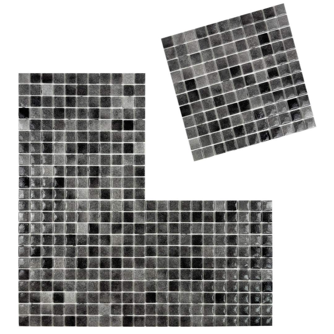 Imperial Crest Light Grey & Shadow Grey Mixed Glossy Recycled Glass Mosaic