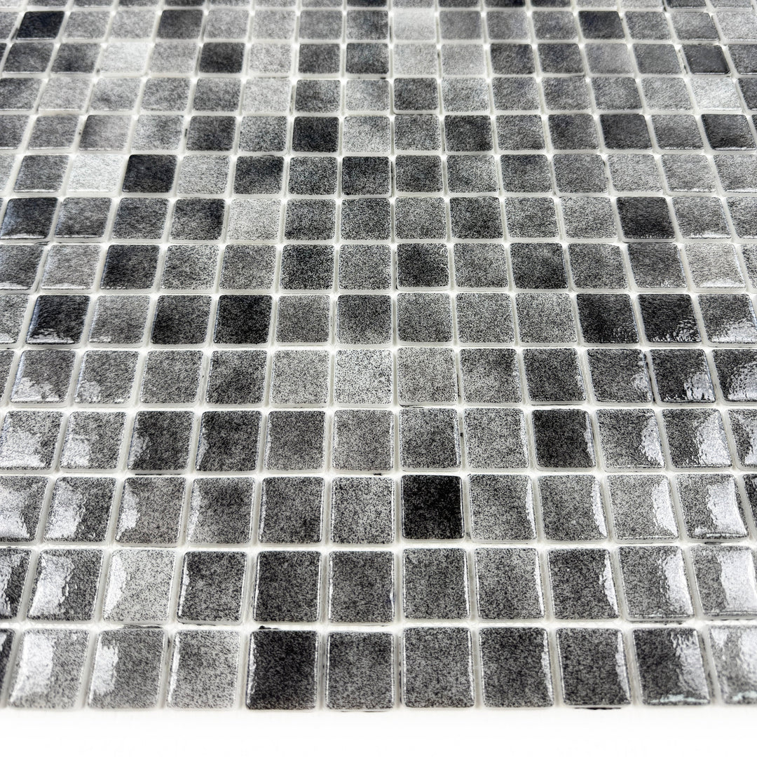 Imperial Crest Light Grey & Shadow Grey Mixed Glossy Recycled Glass Mosaic