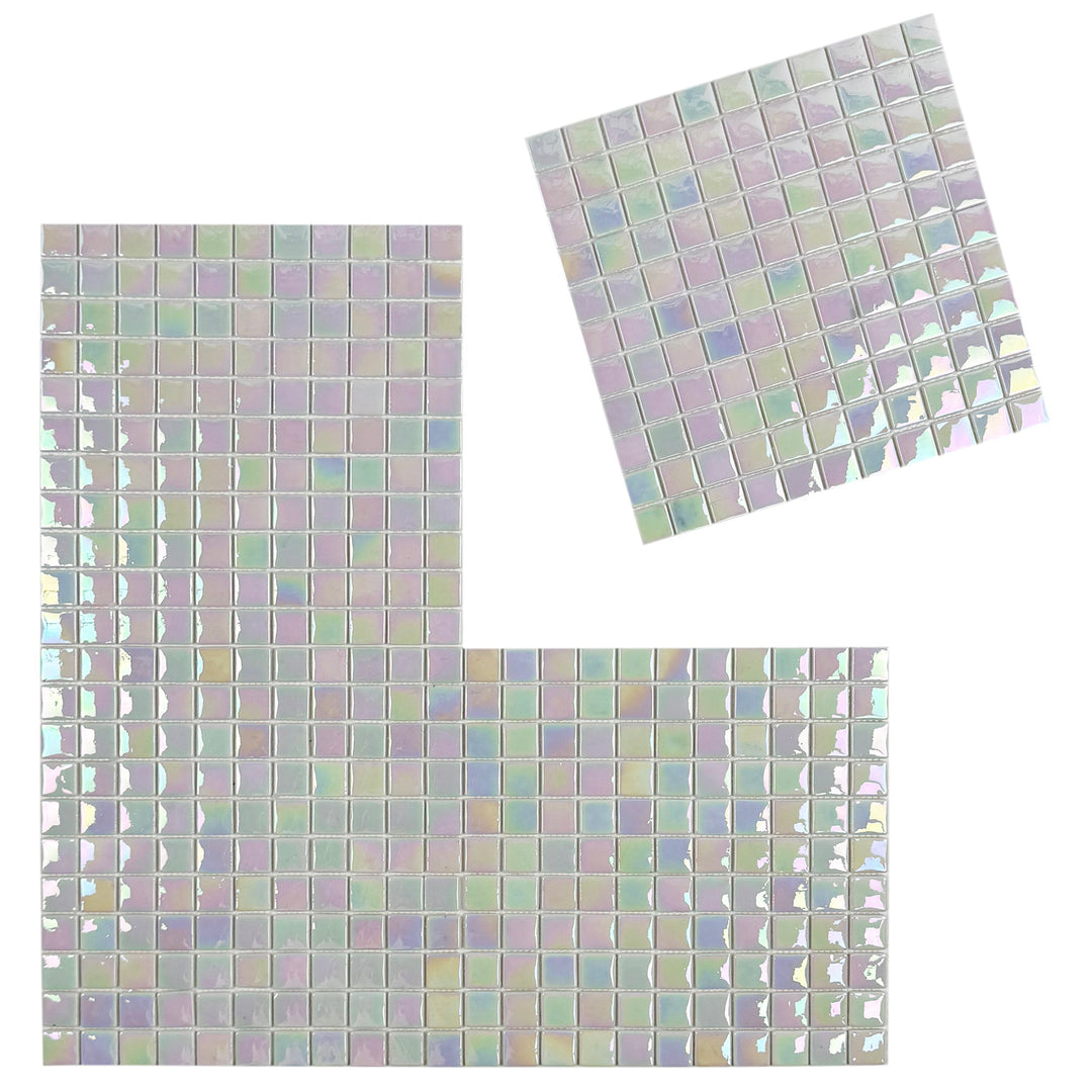 Imperial Crest White Iridescent Glossy Recycled Glass Mosaic