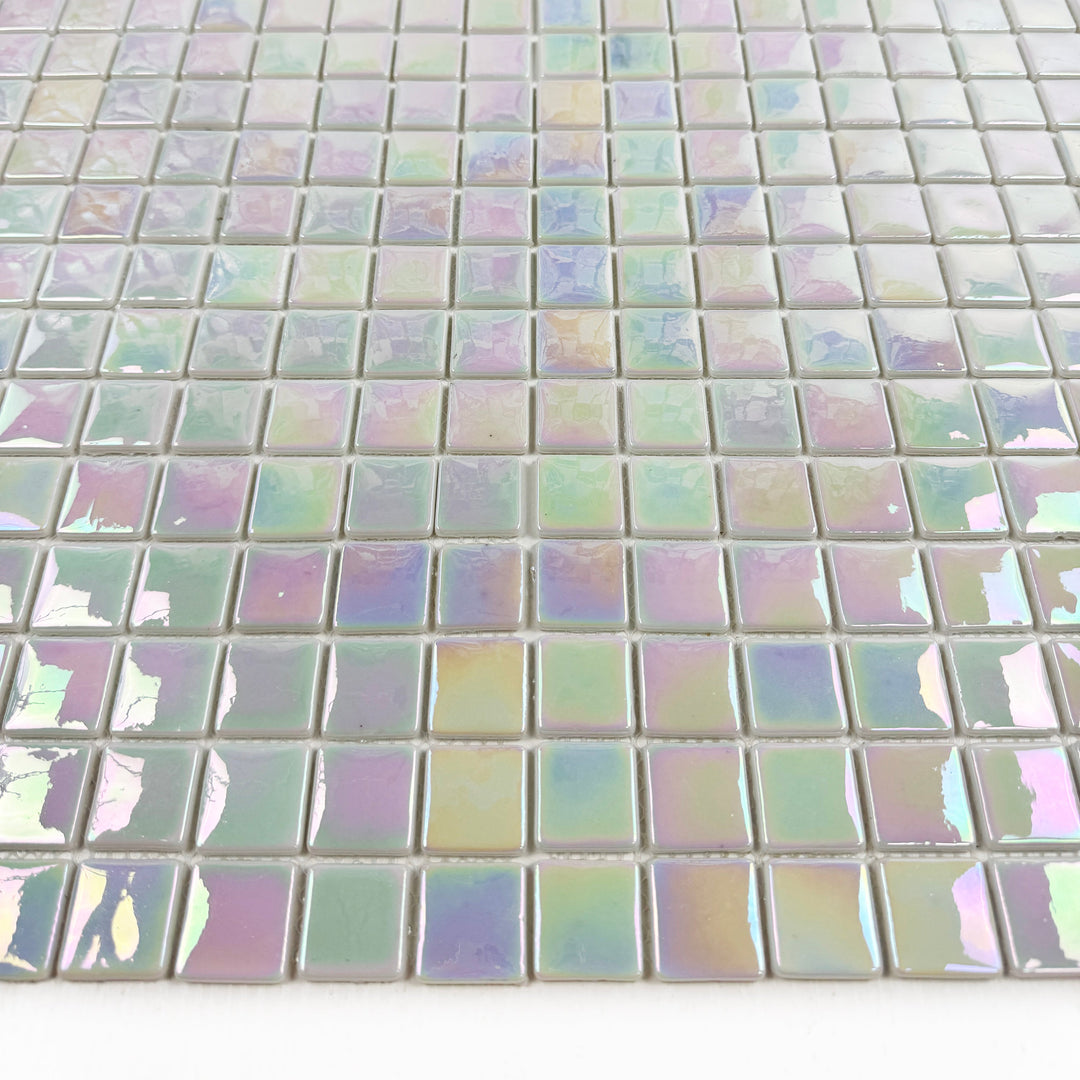 Imperial Crest White Iridescent Glossy Recycled Glass Mosaic