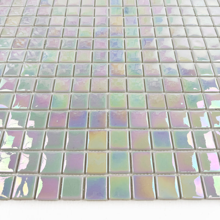 Imperial Crest White Iridescent Glossy Recycled Glass Mosaic