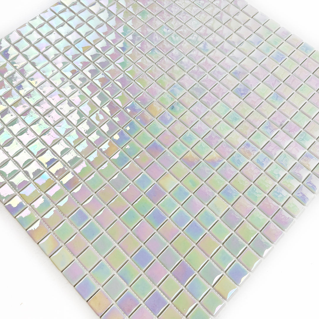 Imperial Crest White Iridescent Glossy Recycled Glass Mosaic