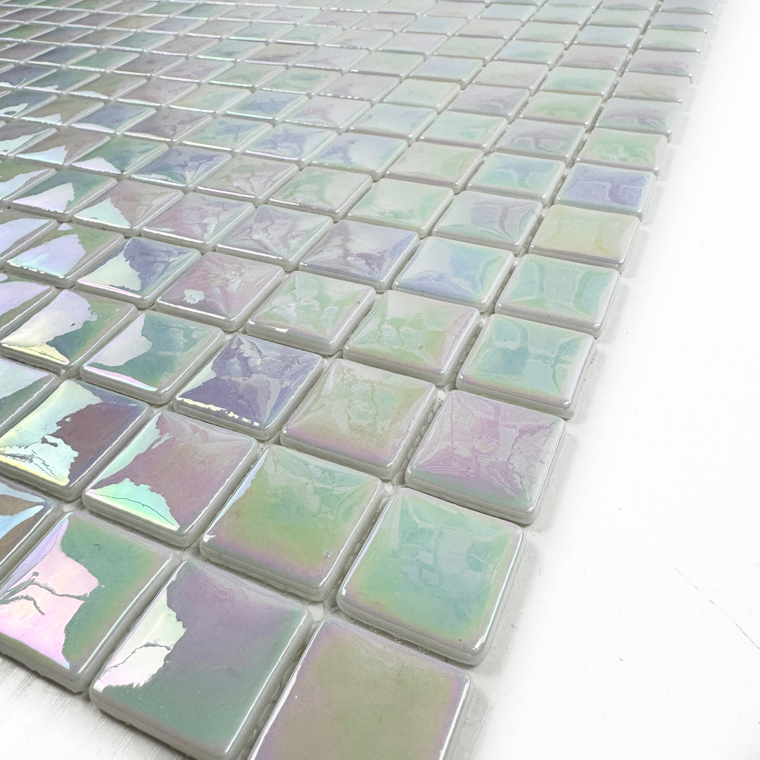 Imperial Crest White Iridescent Glossy Recycled Glass Mosaic