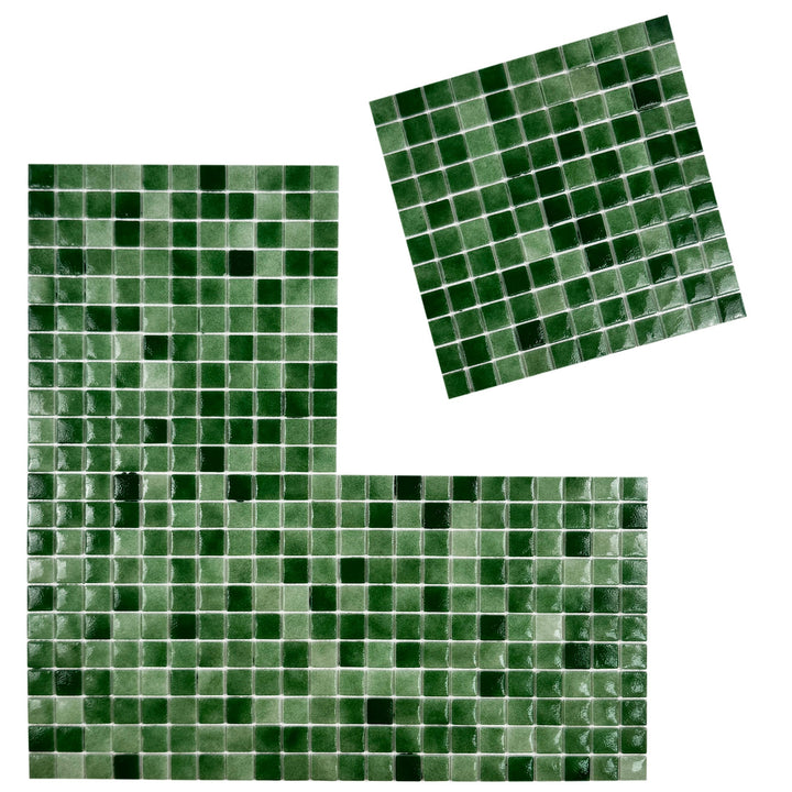 Imperial Crest Fern Green & Moss Green Mixed Glossy Recycled Glass Mosaic