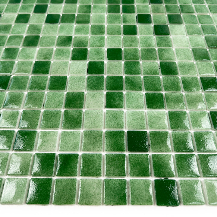 Imperial Crest Fern Green & Moss Green Mixed Glossy Recycled Glass Mosaic