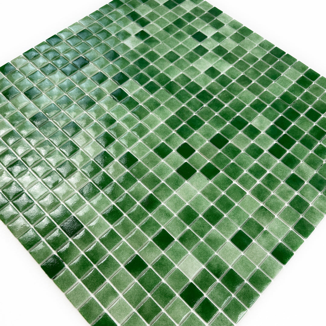 Imperial Crest Fern Green & Moss Green Mixed Glossy Recycled Glass Mosaic