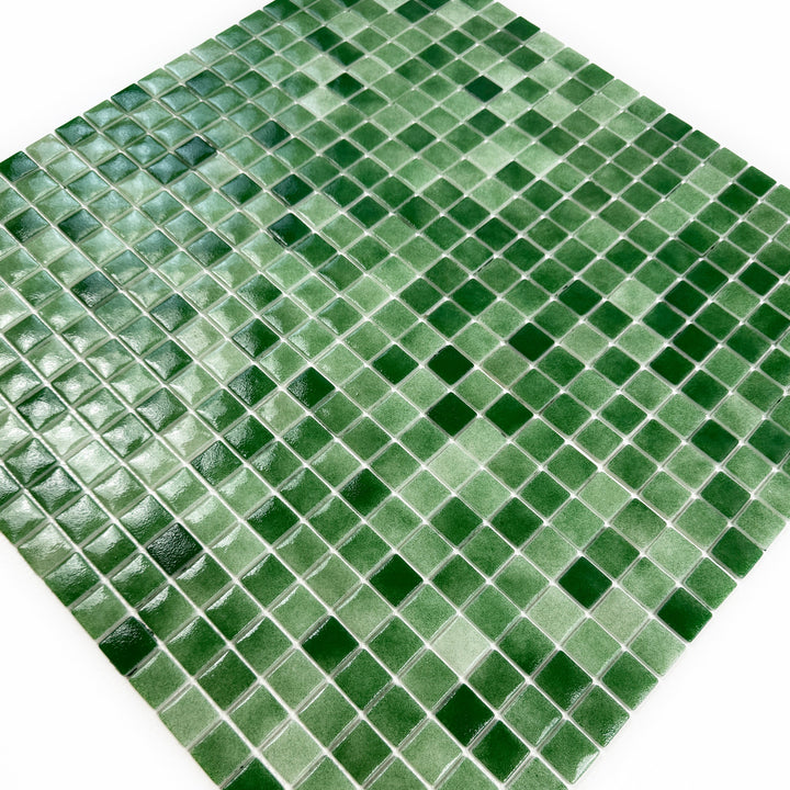 Imperial Crest Fern Green & Moss Green Mixed Glossy Recycled Glass Mosaic