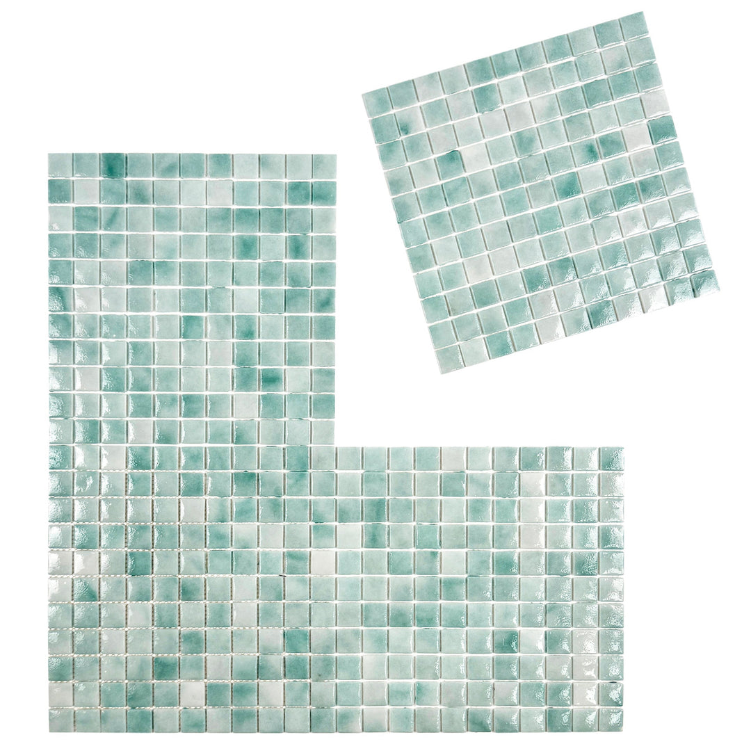 Imperial Crest Light Blue & Nile Blue Mixed Glossy Recycled Glass Mosaic