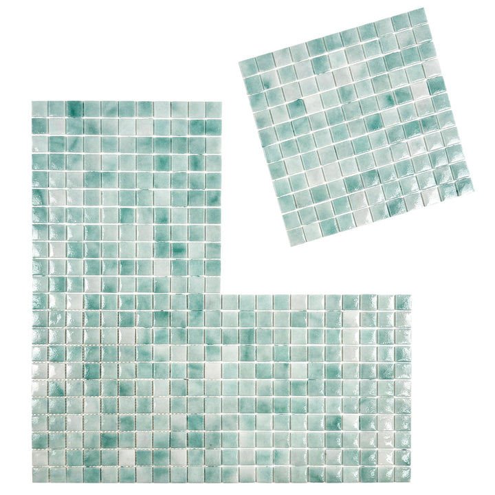 Imperial Crest Light Blue & Nile Blue Mixed Glossy Recycled Glass Mosaic