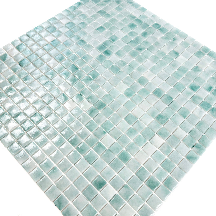 Imperial Crest Light Blue & Nile Blue Mixed Glossy Recycled Glass Mosaic