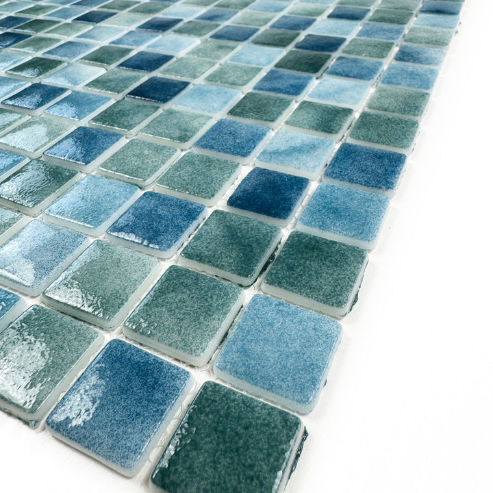 Imperial Crest Olive Green & Baby Blue & Yale Blue Mixed Glossy Recycled Glass Mosaic