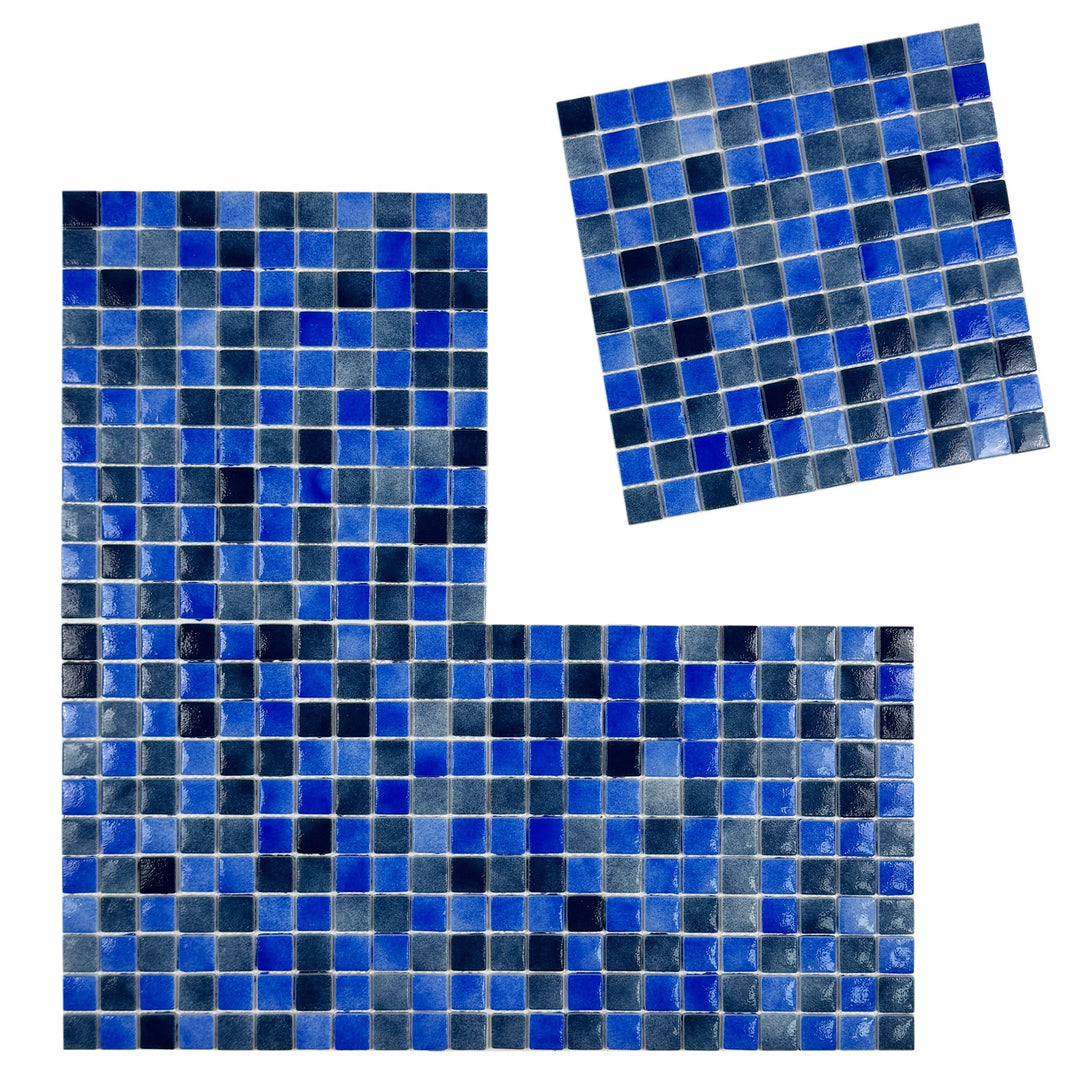 Imperial Crest Neon Blue & Yale Blue Mixed Glossy Recycled Glass Mosaic