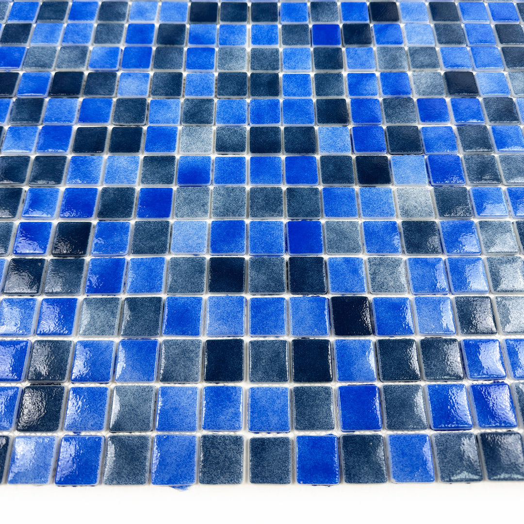Imperial Crest Neon Blue & Yale Blue Mixed Glossy Recycled Glass Mosaic