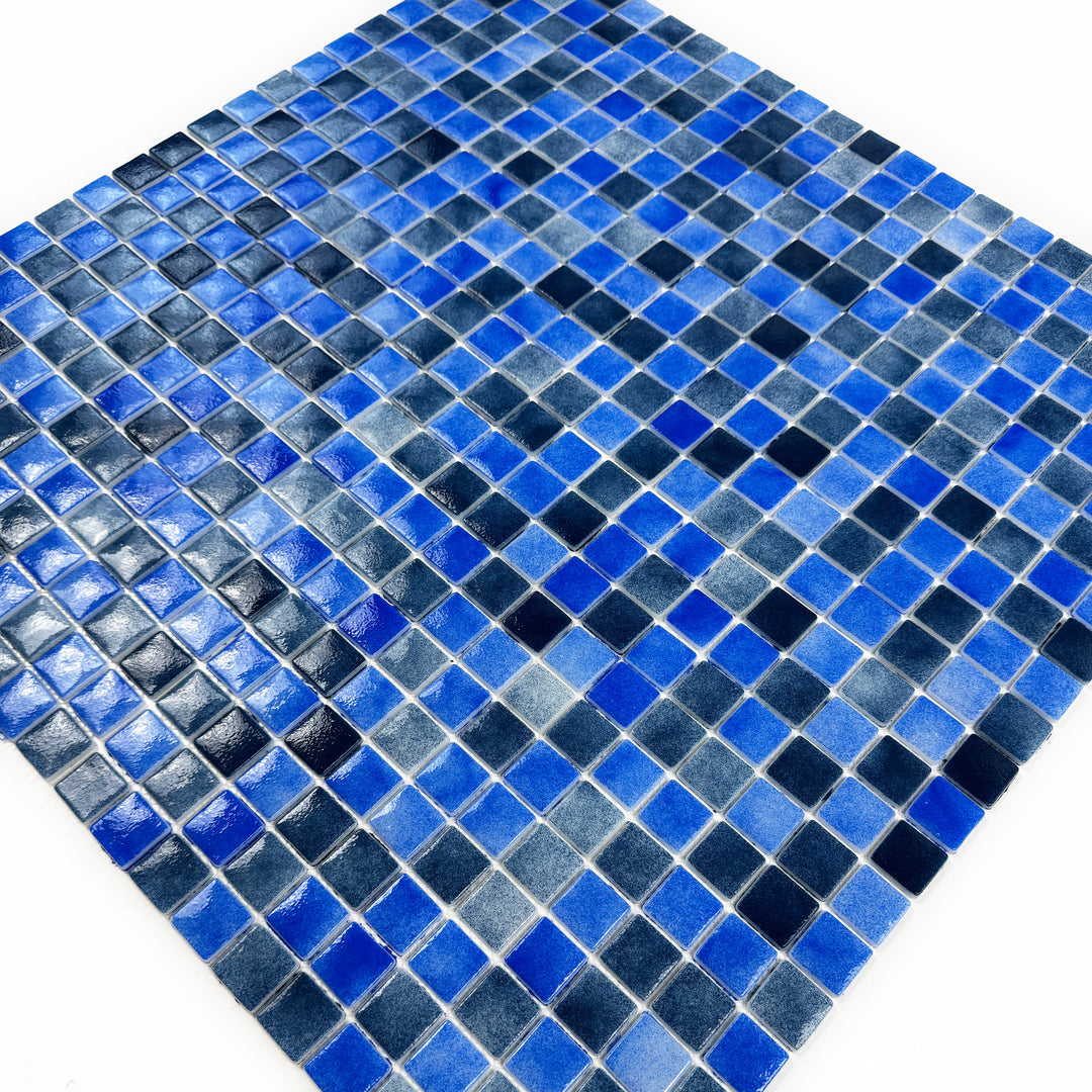 Imperial Crest Neon Blue & Yale Blue Mixed Glossy Recycled Glass Mosaic