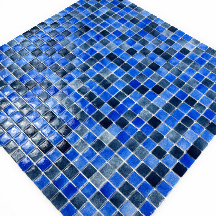 Imperial Crest Neon Blue & Yale Blue Mixed Glossy Recycled Glass Mosaic