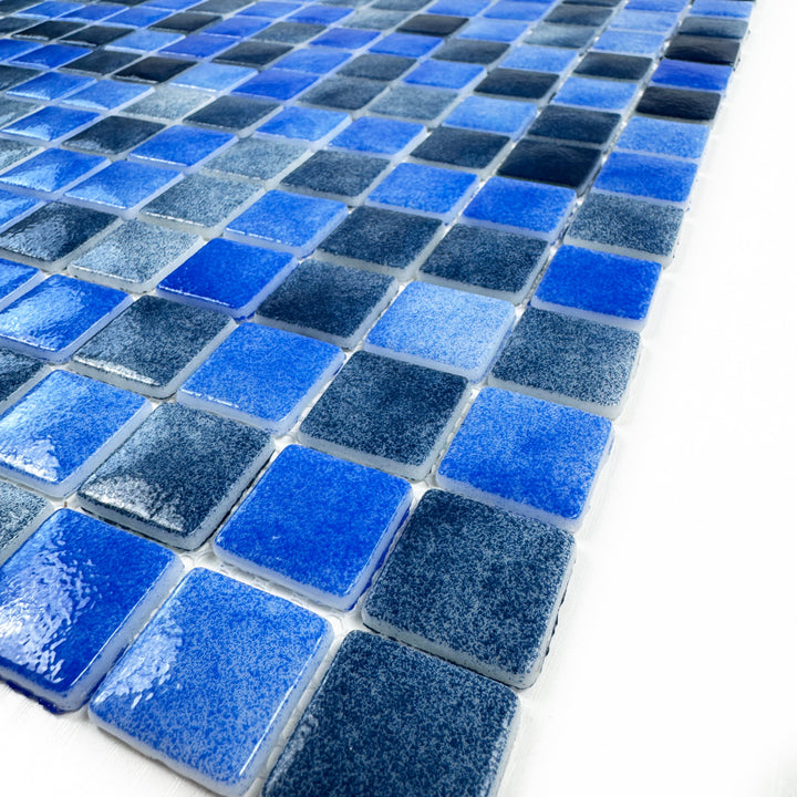 Imperial Crest Neon Blue & Yale Blue Mixed Glossy Recycled Glass Mosaic