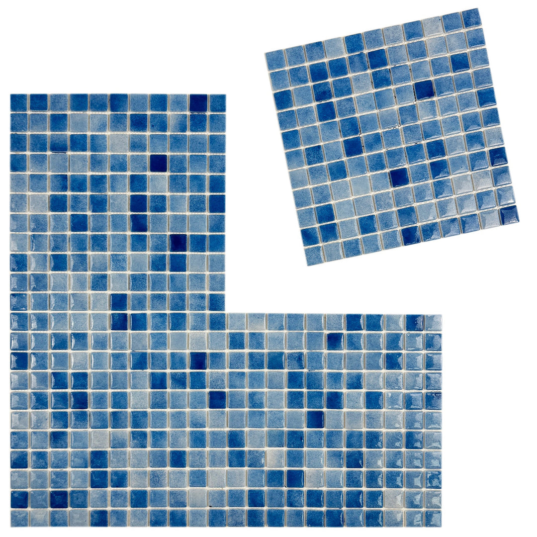 Imperial Crest Azure Blue & Baby Blue Mixed Glossy Recycled Glass Mosaic