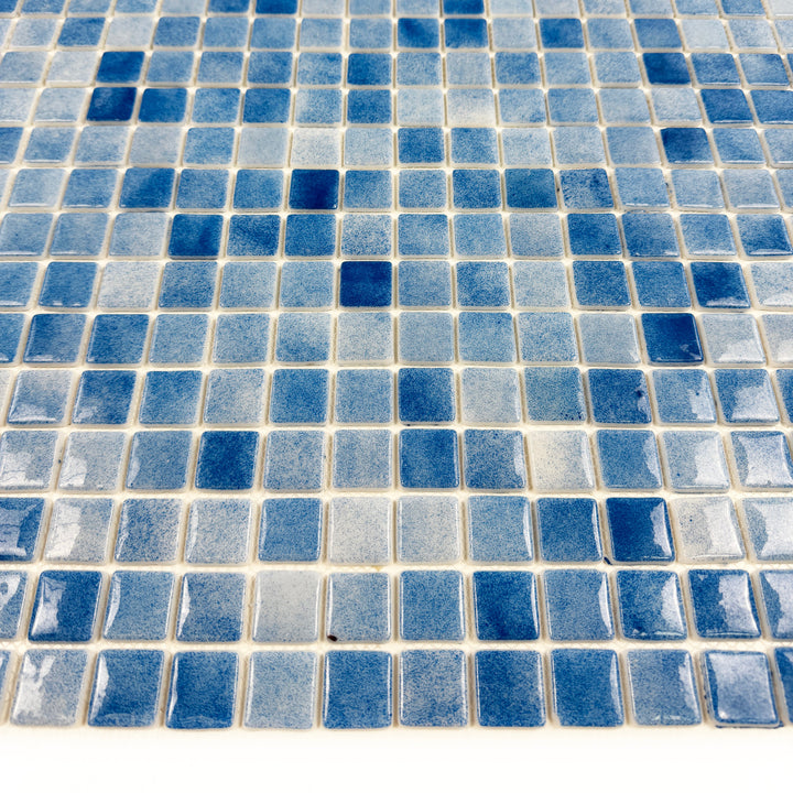 Imperial Crest Azure Blue & Baby Blue Mixed Glossy Recycled Glass Mosaic