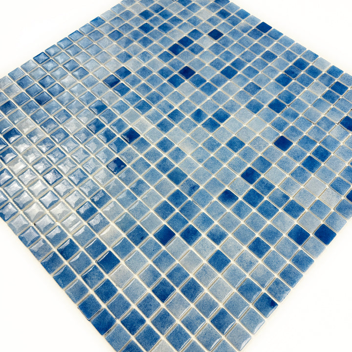 Imperial Crest Azure Blue & Baby Blue Mixed Glossy Recycled Glass Mosaic