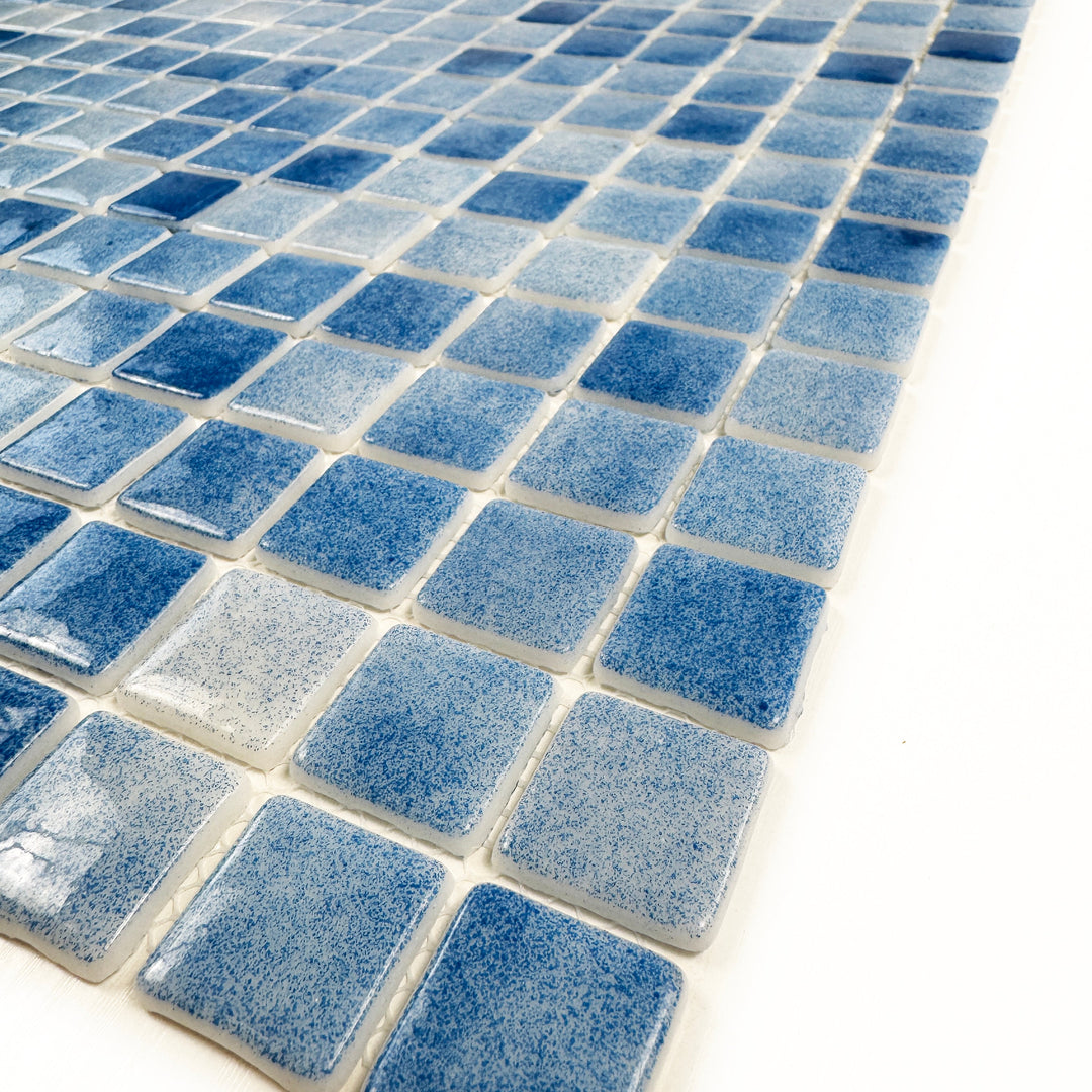 Imperial Crest Azure Blue & Baby Blue Mixed Glossy Recycled Glass Mosaic
