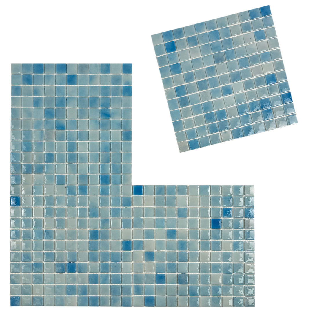 Imperial Crest Light Blue & Baby Blue Glossy Recycled Glass Mosaic