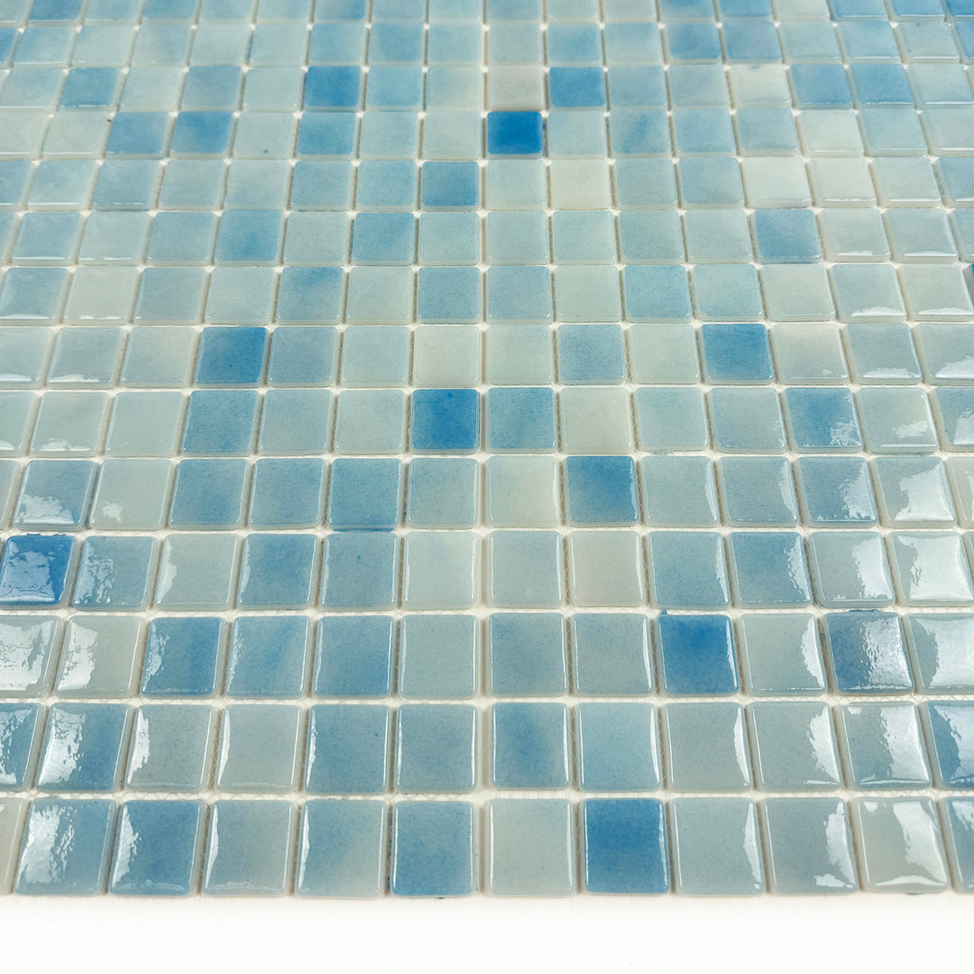 Imperial Crest Light Blue & Baby Blue Glossy Recycled Glass Mosaic