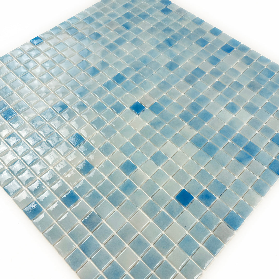 Imperial Crest Light Blue & Baby Blue Glossy Recycled Glass Mosaic