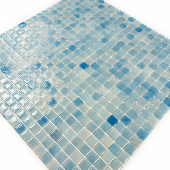 Imperial Crest Light Blue & Baby Blue Glossy Recycled Glass Mosaic