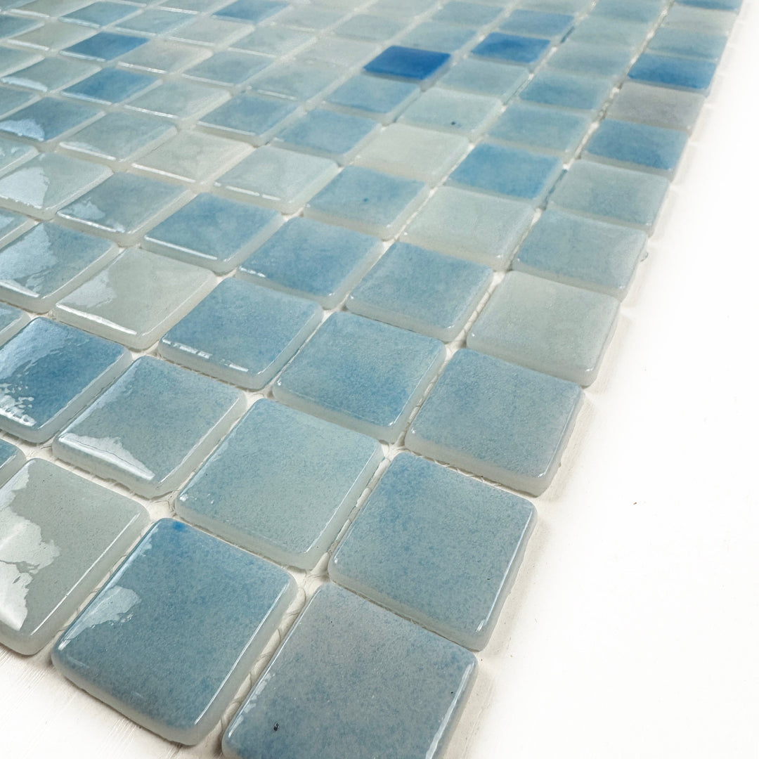 Imperial Crest Light Blue & Baby Blue Glossy Recycled Glass Mosaic