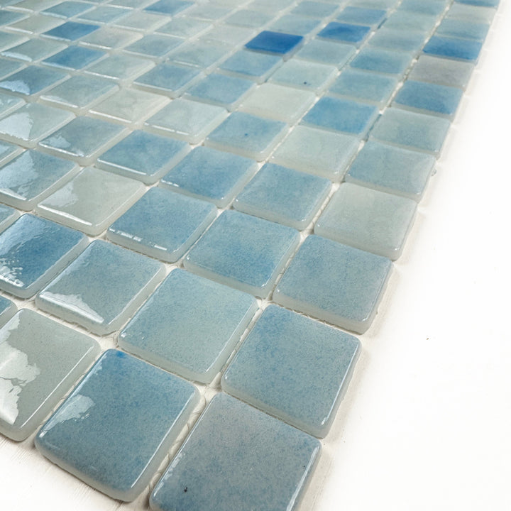 Imperial Crest Light Blue & Baby Blue Glossy Recycled Glass Mosaic