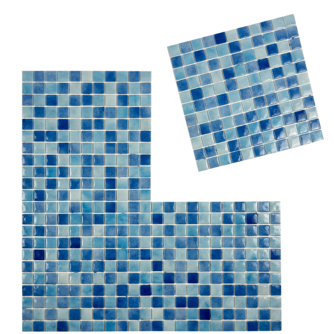 Imperial Crest Light Blue & Baby Blue & Cobalt Blue Mixed Glossy Recycled Glass Mosaic