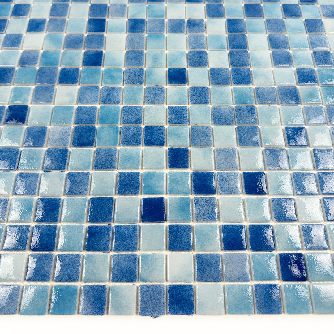 Imperial Crest Light Blue & Baby Blue & Cobalt Blue Mixed Glossy Recycled Glass Mosaic