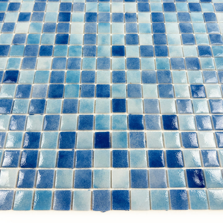 Imperial Crest Light Blue & Baby Blue & Cobalt Blue Mixed Glossy Recycled Glass Mosaic