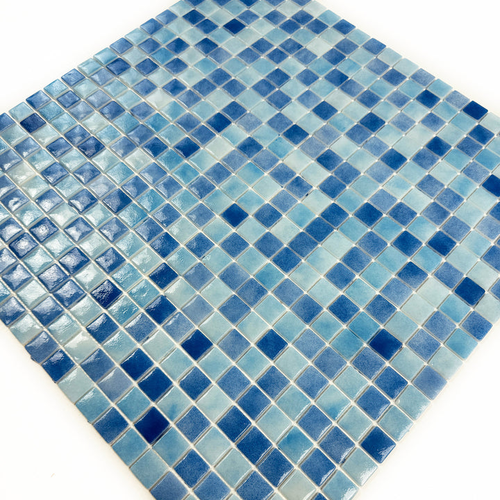 Imperial Crest Light Blue & Baby Blue & Cobalt Blue Mixed Glossy Recycled Glass Mosaic