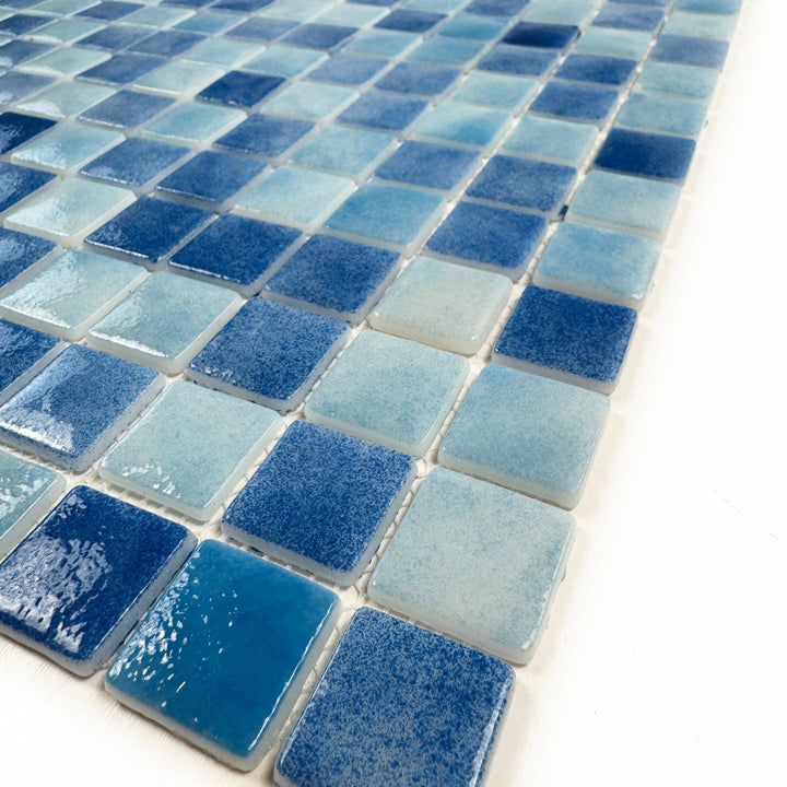 Imperial Crest Light Blue & Baby Blue & Cobalt Blue Mixed Glossy Recycled Glass Mosaic