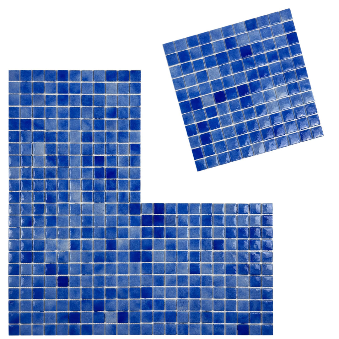 Imperial Crest Azure Blue & Neon Blue & Navy Blue Mixed Glossy Recycled Glass Mosaic