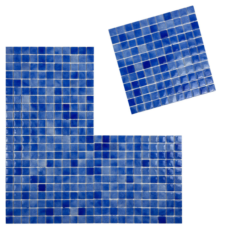 Imperial Crest Azure Blue & Neon Blue & Navy Blue Mixed Glossy Recycled Glass Mosaic