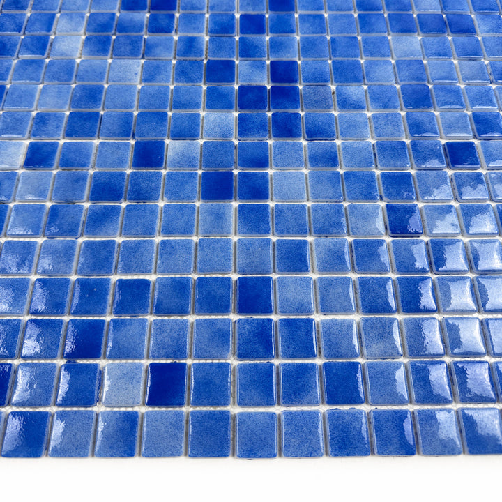 Imperial Crest Azure Blue & Neon Blue & Navy Blue Mixed Glossy Recycled Glass Mosaic