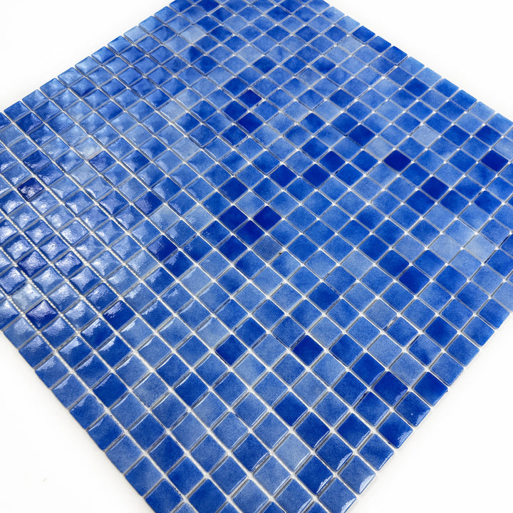 Imperial Crest Azure Blue & Neon Blue & Navy Blue Mixed Glossy Recycled Glass Mosaic
