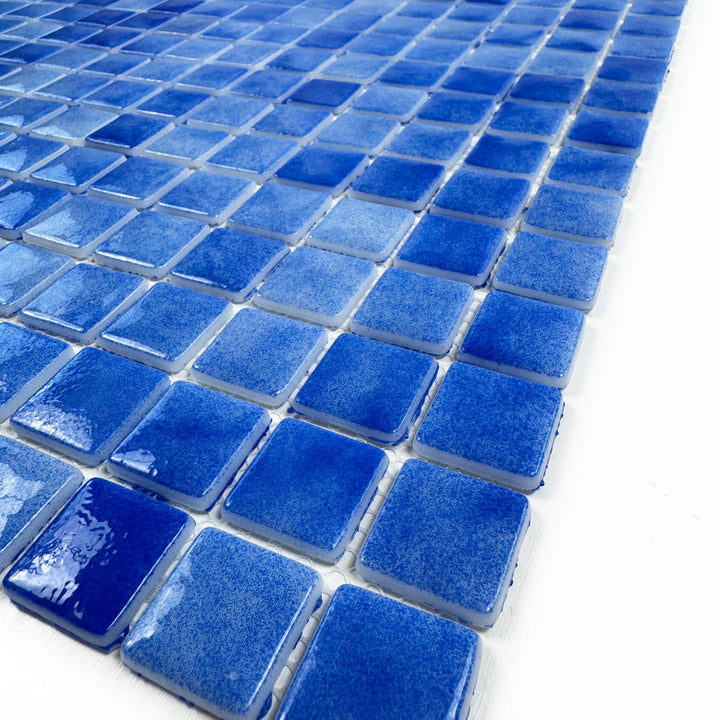 Imperial Crest Azure Blue & Neon Blue & Navy Blue Mixed Glossy Recycled Glass Mosaic