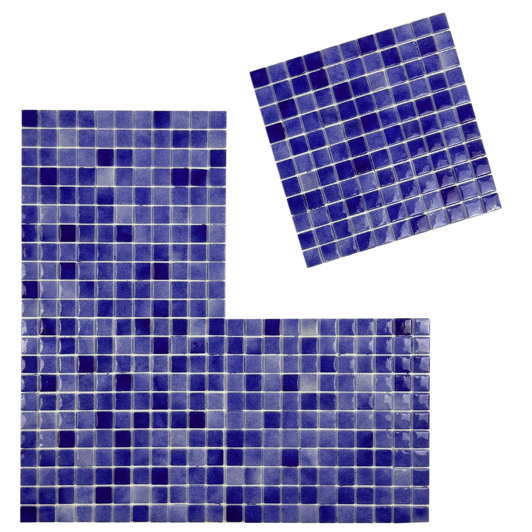 Imperial Crest Navy Blue & Midnight Blue Mixed Glossy Recycled Glass Mosaic