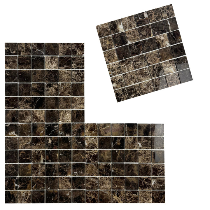 Zen Terra Dark Emperador  Polished Square  Marble Mosaic
