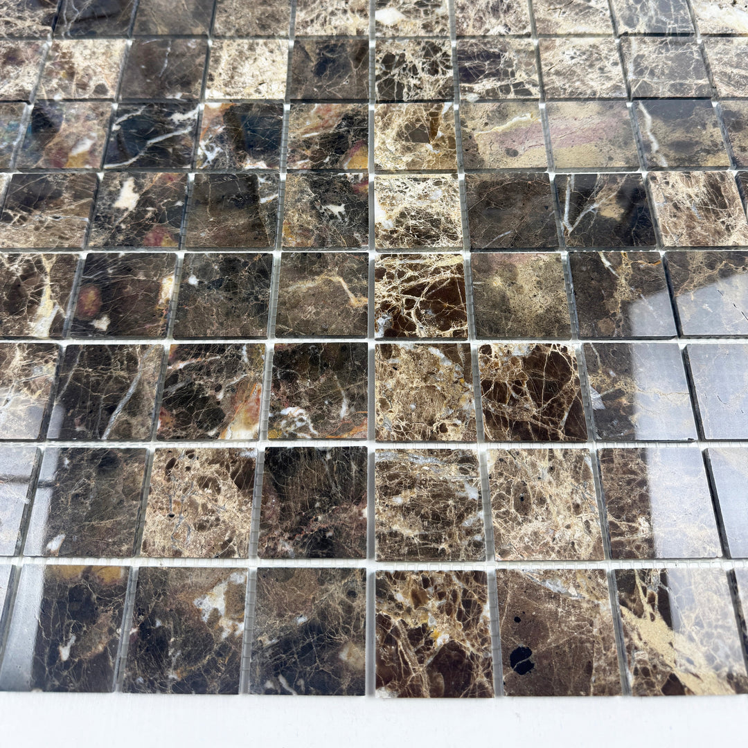 Zen Terra Dark Emperador  Polished Square  Marble Mosaic