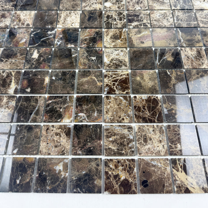 Zen Terra Dark Emperador  Polished Square  Marble Mosaic